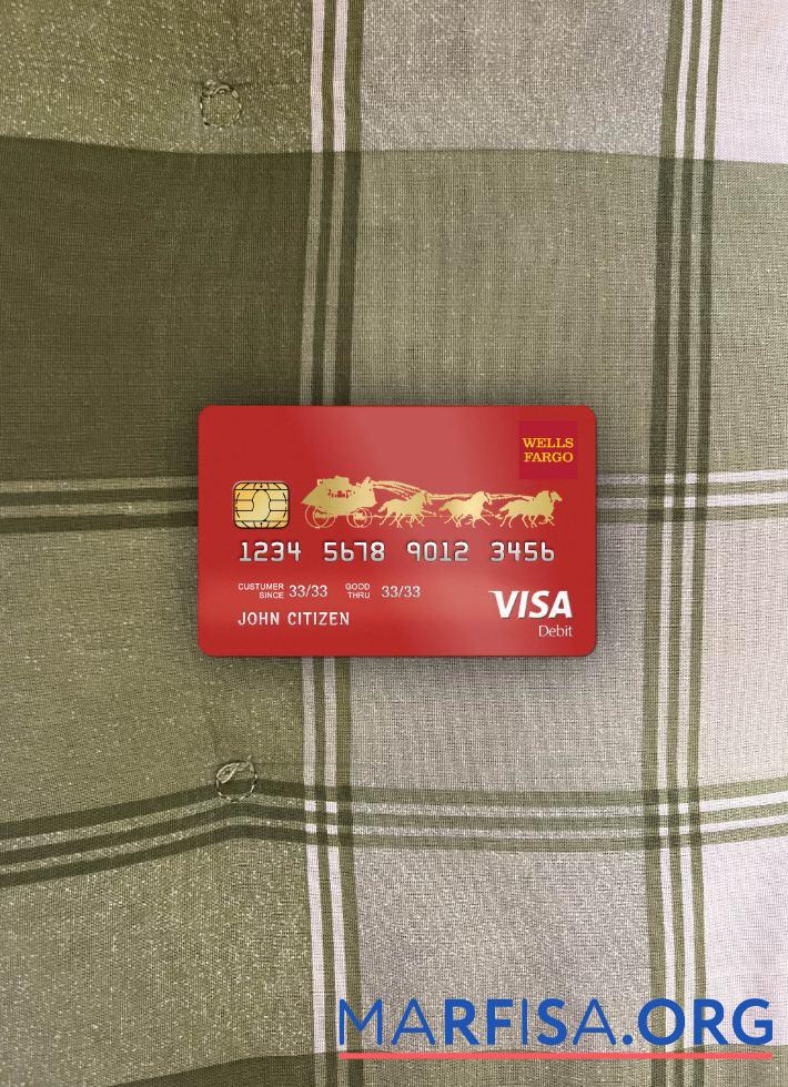 Printable USA Wells Fargo bank visa debit card photolook front example